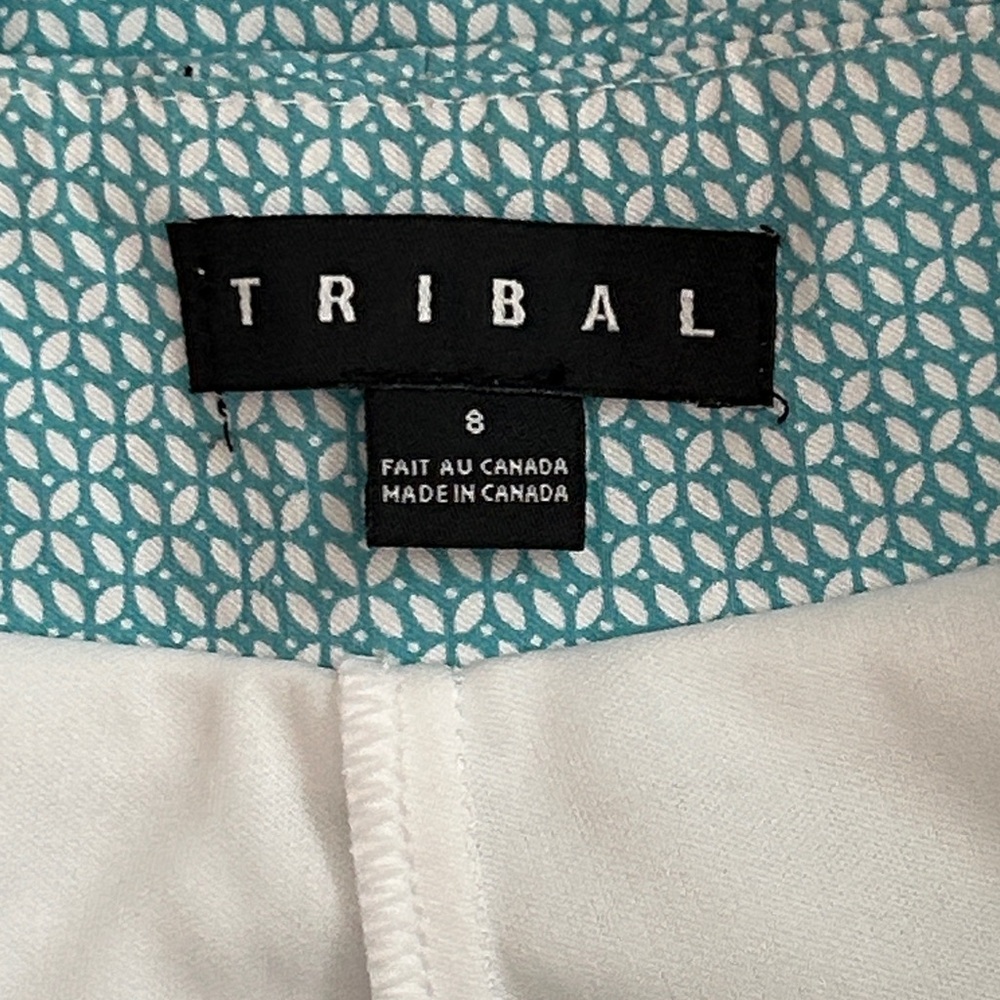 NEW Tribal Women's Teal White Geometric Pattern Pull On Skort-Stretch Size 8‎ - Picture 5 of 9